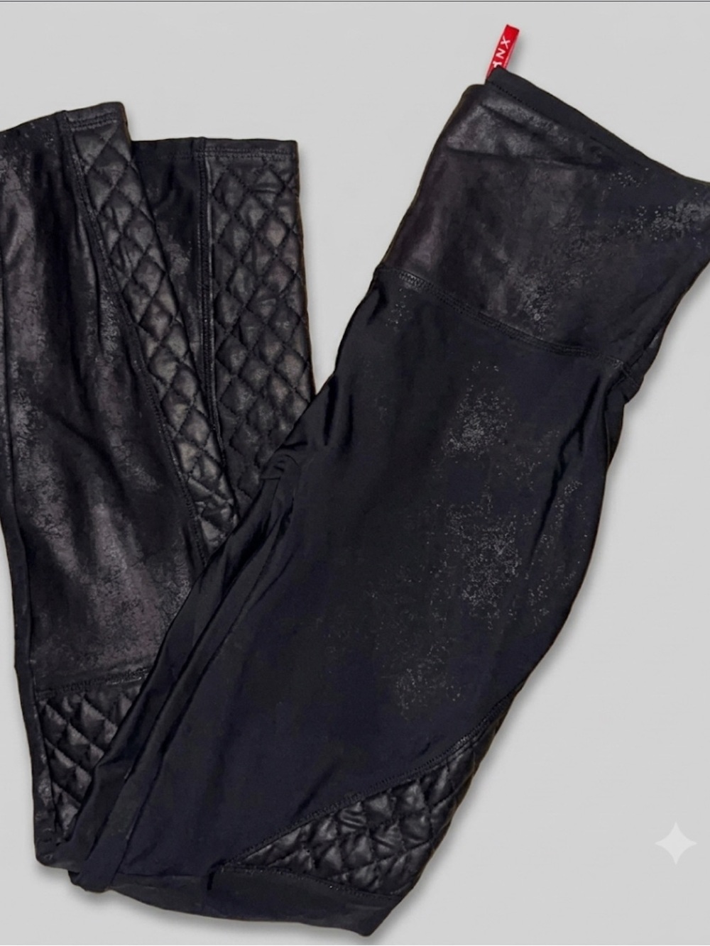 SPANX Black Moto Quilted-Panel High-Rise Leggings Sz M